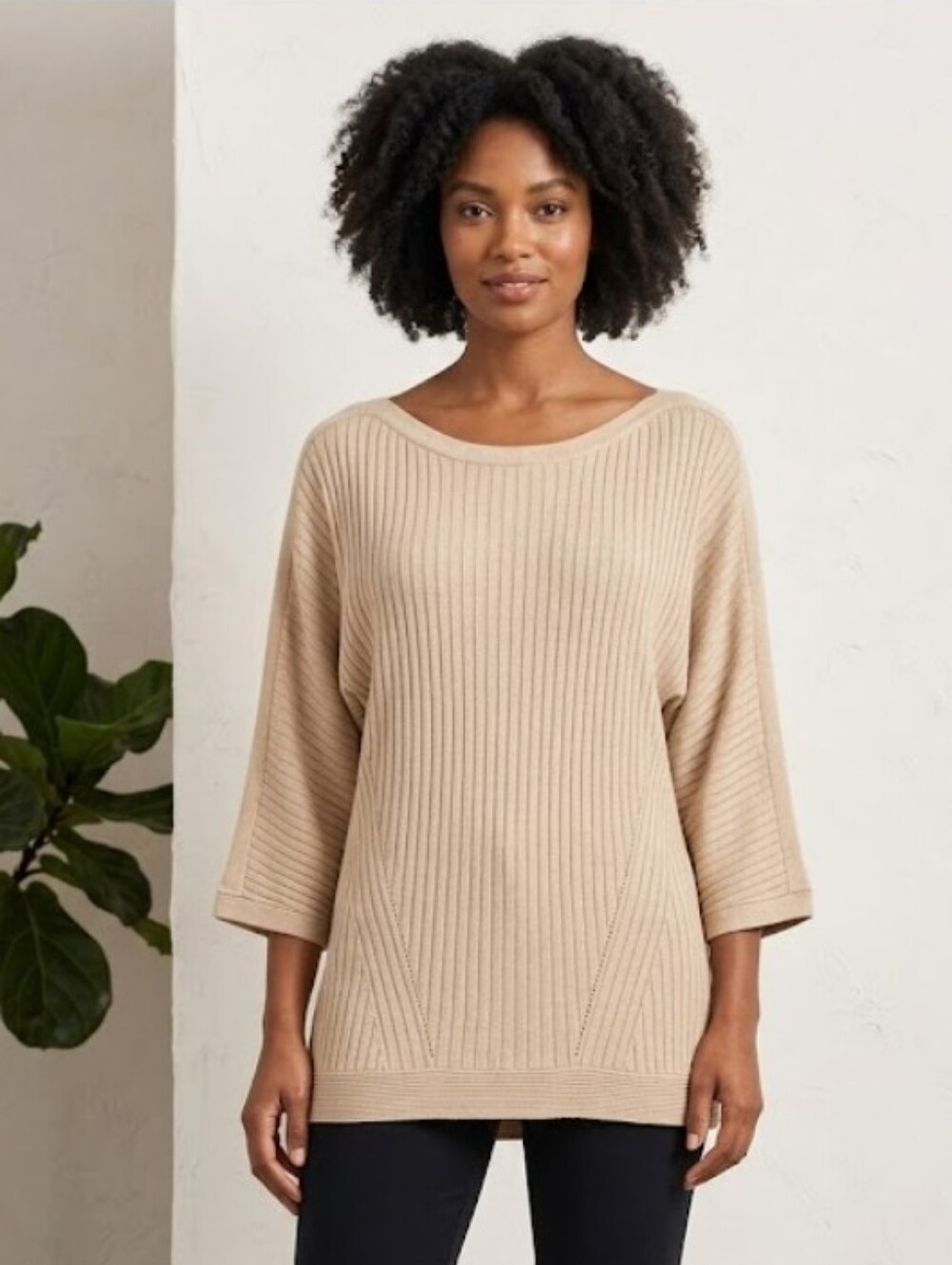 Grace The Perfect Fit Women's Knit Ribbed Sweater Wheat Cream Relaxed Fit Size M